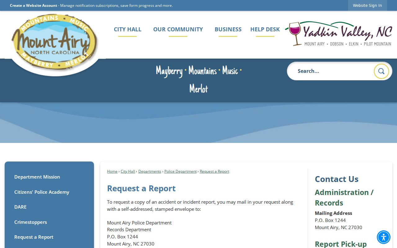 Surry County Mount Airy criminal records report request instructions