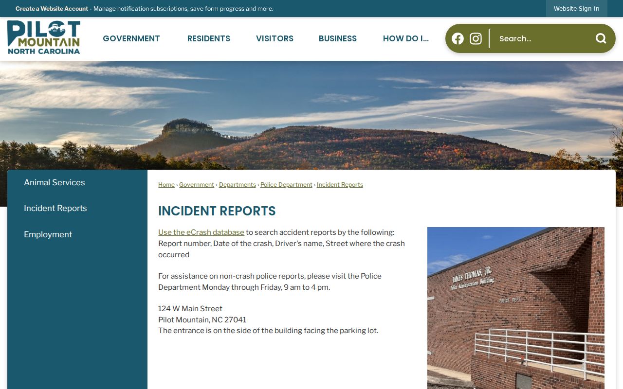 Surry County Pilot Mountain criminal record and crash report retrieval