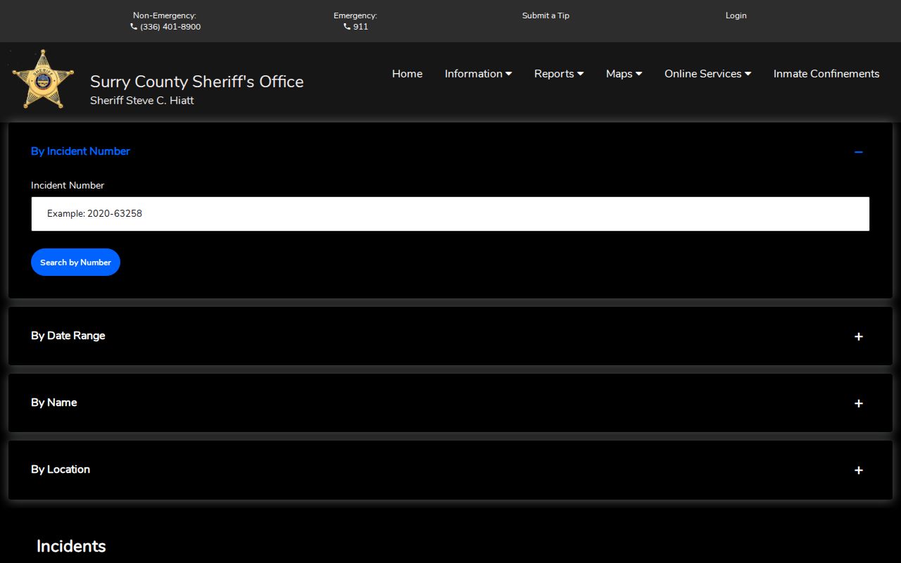 Surry County arrest and sheriff incident search controls