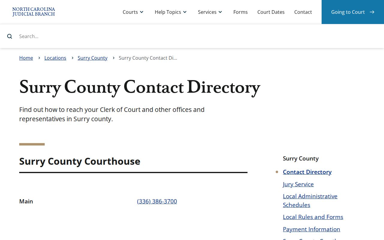 Surry County criminal court clerk and court contacts
