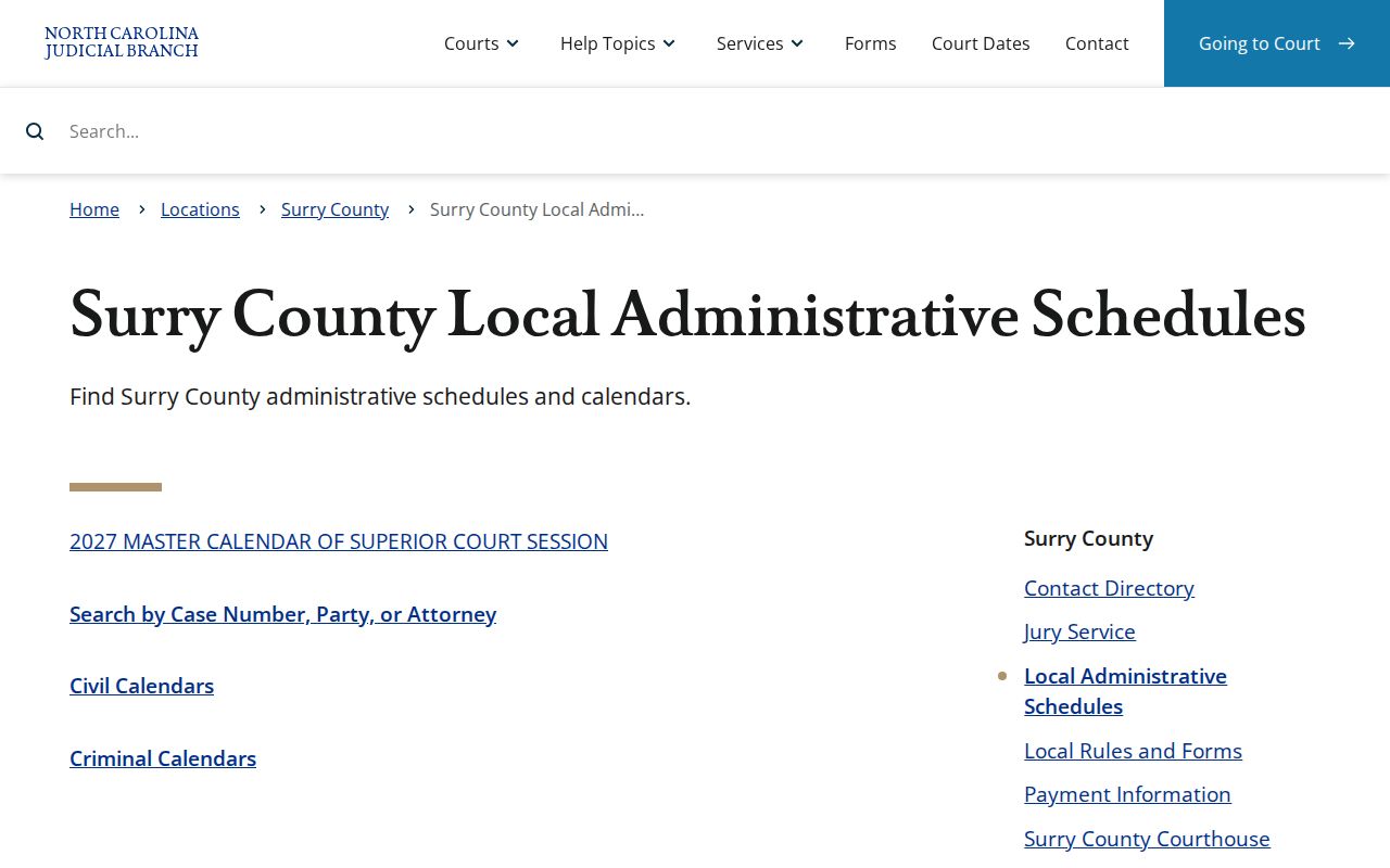 Surry County criminal court calendar choices