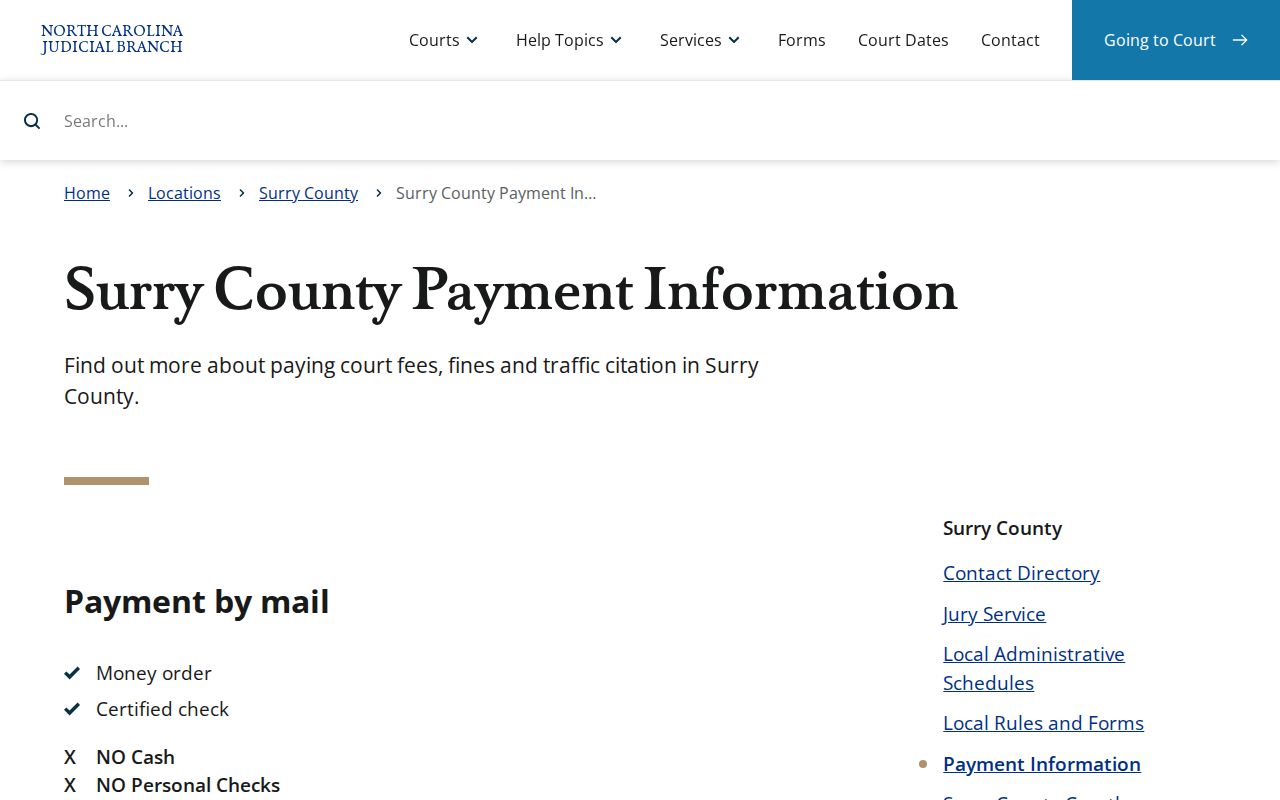 Surry County criminal record payment information from the North Carolina courts
