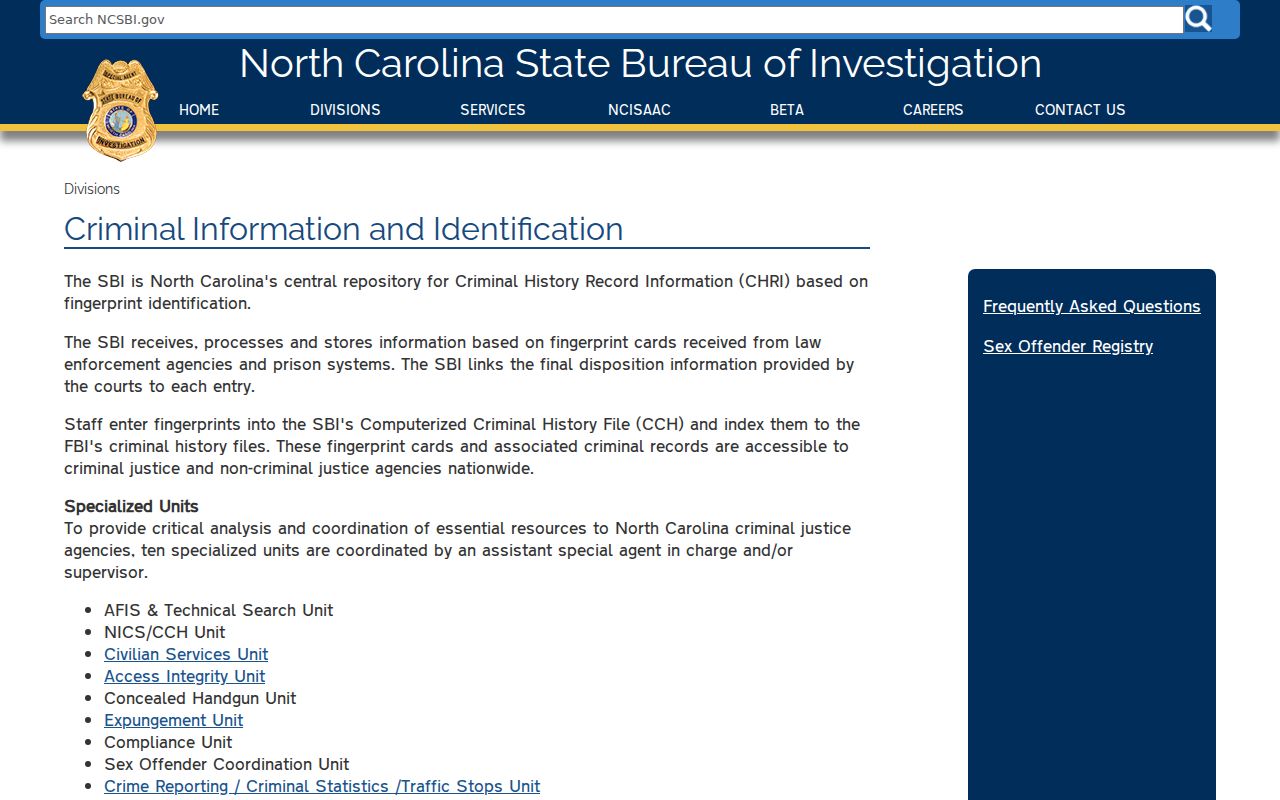 Surry County criminal history flow to the North Carolina SBI repository